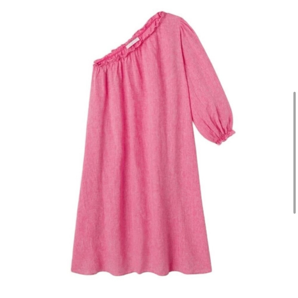 LAKE - Milli Midi Dress - Sz M - One Shoulder - Pink